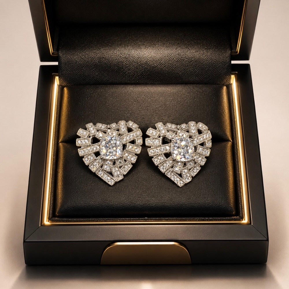 925 Sterling Silver Cubic Zirconia Heart Stud Push Back Earrings